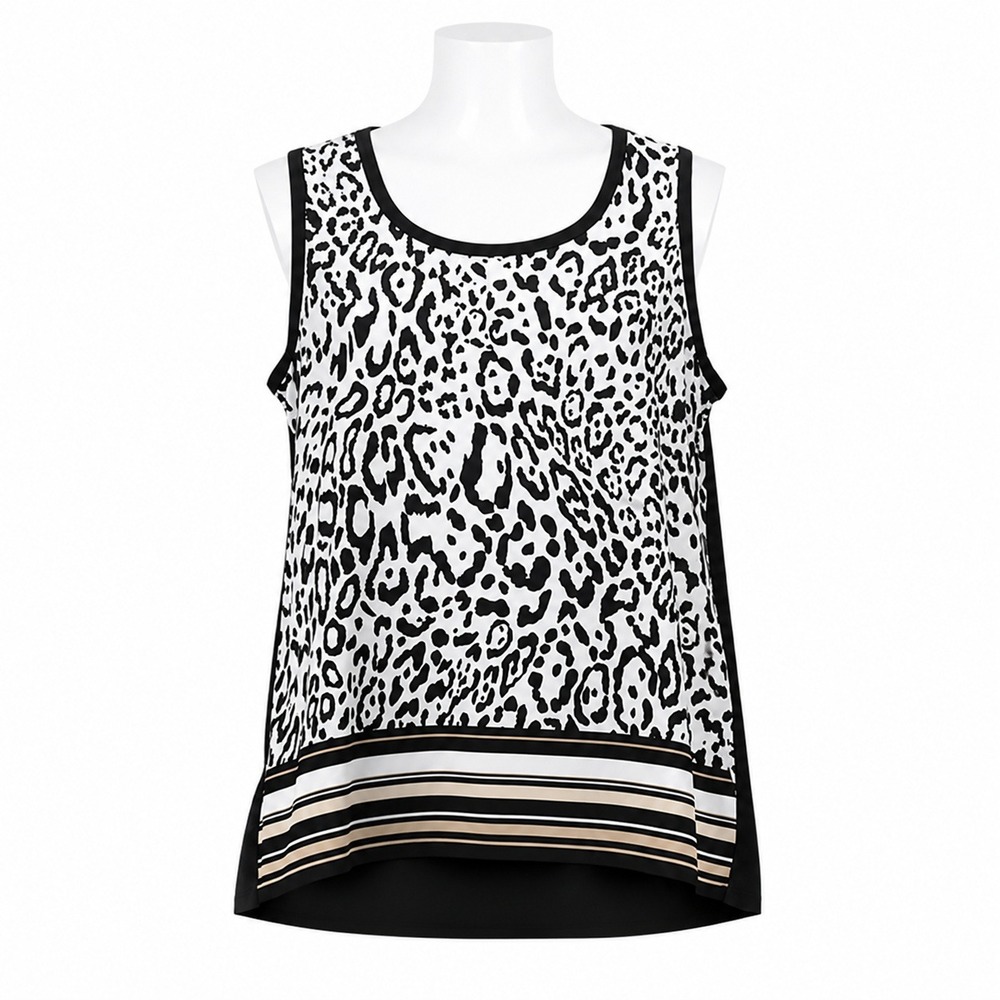 Chicos Tank Top Women S 0 Black White Leopard Animal Print Mixed Media Knit Back